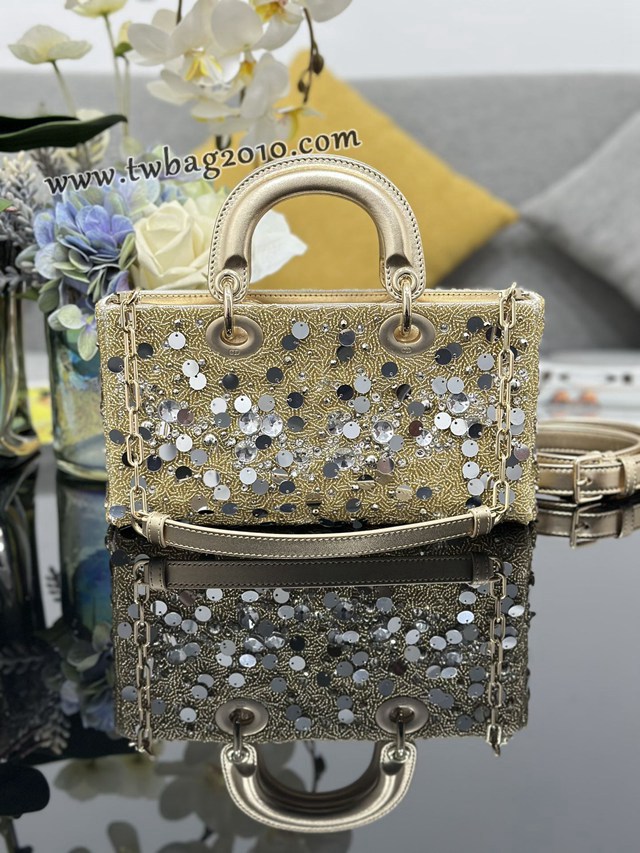 Dior专柜新款迪奥高仿原单Lady D-Joy中号刺绣珠片黑色手提包 djfk1399